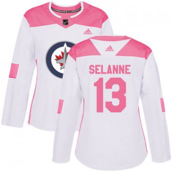 Adidas Winnipeg Jets #13 Teemu Selanne White Pink Authentic Fashion Women's Stitched NHL Jersey