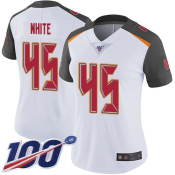 Buccaneers #45 Devin White White Women's Stitched Football 100th Season Vapor Limited Jersey