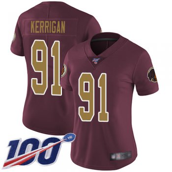 Redskins #91 Ryan Kerrigan Burgundy Red Alternate Women's Stitched Football 100th Season Vapor Limited Jersey