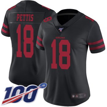 Nike 49ers #18 Dante Pettis Black Alternate Women's Stitched NFL 100th Season Vapor Limited Jersey