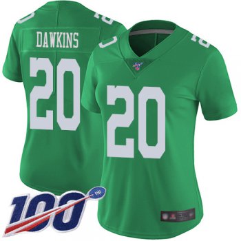 Nike Eagles #20 Brian Dawkins Green Women's Stitched NFL Limited Rush 100th Season Jersey