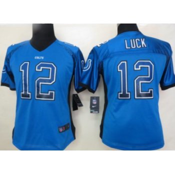 Nike Indianapolis Colts #12 Andrew Luck Drift Fashion Blue Womens Jersey