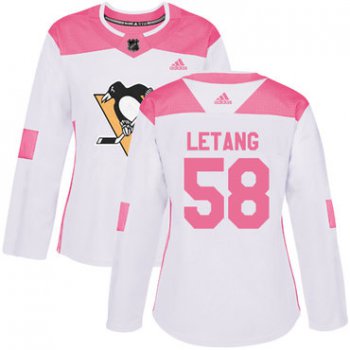 Adidas Pittsburgh Penguins #58 Kris Letang White Pink Authentic Fashion Women's Stitched NHL Jersey