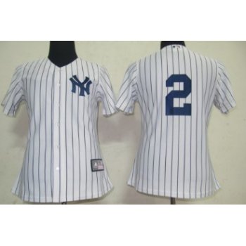 New York Yankees #2 Derek Jeter White With Black Pinstripe Womens Jersey