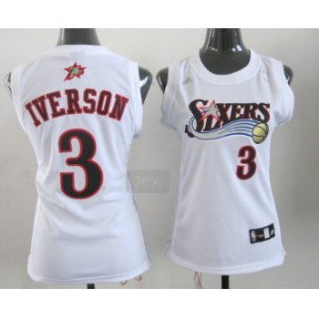 Philadelphia 76ers #3 Allen Iverson White Womens Jersey