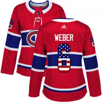Adidas Montreal Canadiens #6 Shea Weber Red Home Authentic USA Flag Women's Stitched NHL Jersey