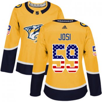 Adidas Nashville Predators #59 Roman Josi Yellow Home Authentic USA Flag Women's Stitched NHL Jersey