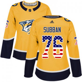 Adidas Nashville Predators #76 P.K Subban Yellow Home Authentic USA Flag Women's Stitched NHL Jersey