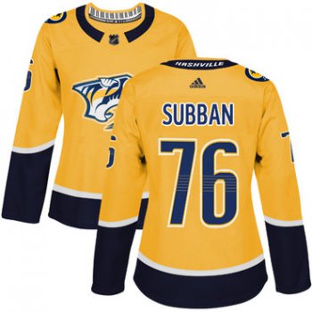 Adidas Nashville Predators #76 P.K Subban Yellow Home Authentic Women's Stitched NHL Jersey