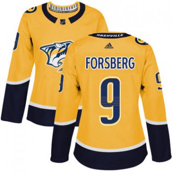 Adidas Nashville Predators #9 Filip Forsberg Yellow Home Authentic Women's Stitched NHL Jersey