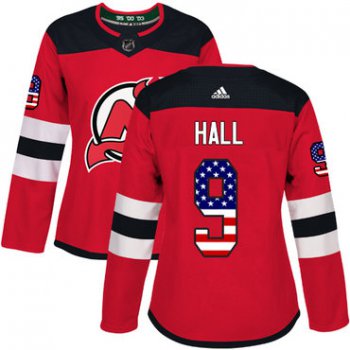 Adidas New Jersey Devils #9 Taylor Hall Red Home Authentic USA Flag Women's Stitched NHL Jersey