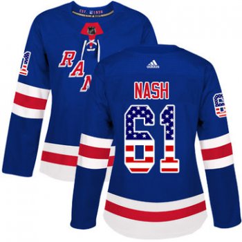 Adidas New York Rangers #61 Rick Nash Royal Blue Home Authentic USA Flag Women's Stitched NHL Jersey