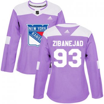 Adidas New York Rangers #93 Mika Zibanejad Purple Authentic Fights Cancer Women's Stitched NHL Jersey