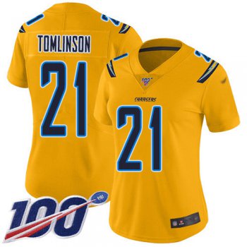 Nike Chargers #21 LaDainian Tomlinson Gold Women's Stitched NFL Limited Inverted Legend 100th Season Jersey