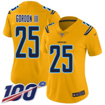 Nike Chargers #25 Melvin Gordon III Gold Women's Stitched NFL Limited Inverted Legend 100th Season Jersey