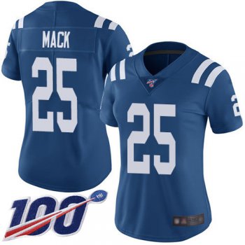 Nike Colts #25 Marlon Mack Royal Blue Team Color Women's Stitched NFL 100th Season Vapor Limited Jersey