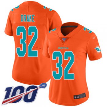 Nike Dolphins #32 Kenyan Drake Orange Women's Stitched NFL Limited Inverted Legend 100th Season Jersey