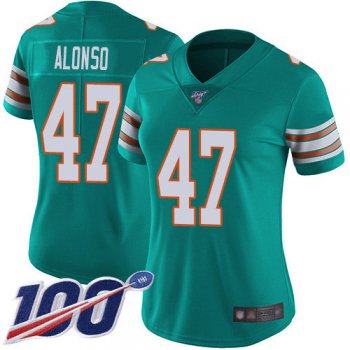 Nike Dolphins #47 Kiko Alonso Aqua Green Alternate Women's Stitched NFL 100th Season Vapor Limited Jersey