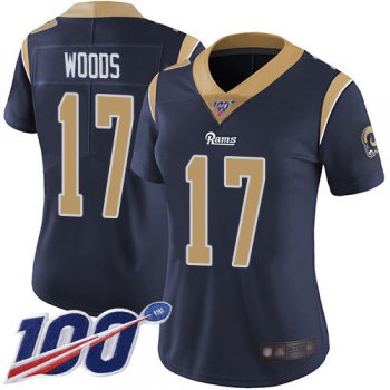 Nike Rams #17 Robert Woods Navy Blue Team Color Women's Stitched NFL 100th Season Vapor Limited Jersey