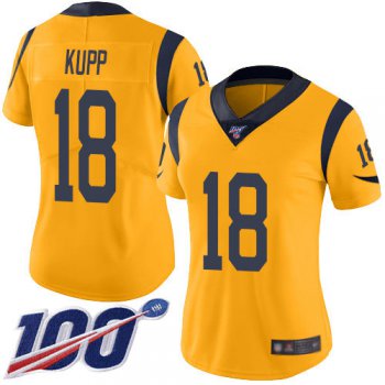 Nike Rams #18 Cooper Kupp Gold Women's Stitched NFL Limited Rush 100th Season Jersey