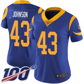 Nike Rams #43 John Johnson Royal Blue Alternate Women's Stitched NFL 100th Season Vapor Limited Jersey