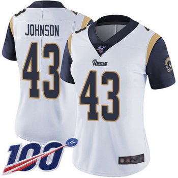 Nike Rams #43 John Johnson White Women's Stitched NFL 100th Season Vapor Limited Jersey