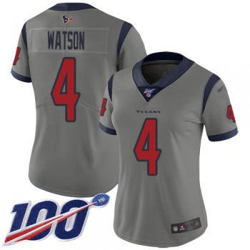 Nike Texans #4 Deshaun Watson Gray Women's Stitched NFL Limited Inverted Legend 100th Season Jersey