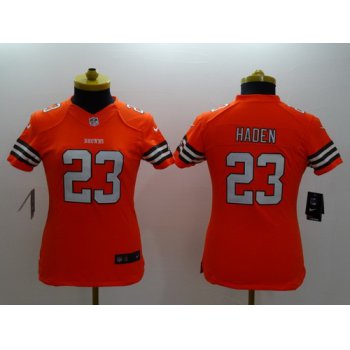 Nike Cleveland Browns #23 Joe Haden Orange Limited Womens Jersey