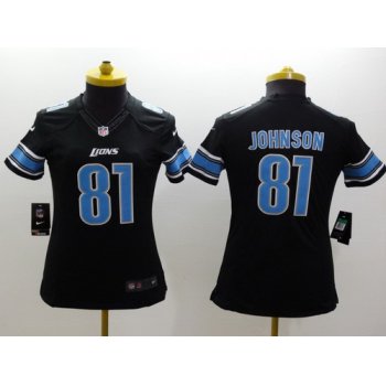 Nike Detroit Lions #81 Calvin Johnson Black Limited Womens Jersey