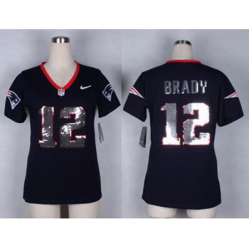 Nike New England Patriots #12 Tom Brady Handwork Sequin Lettering Fashion Orange Womens Jersey