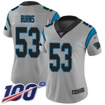 Nike Panthers #53 Brian Burns Silver Women's Stitched NFL Limited Inverted Legend 100th Season Jersey