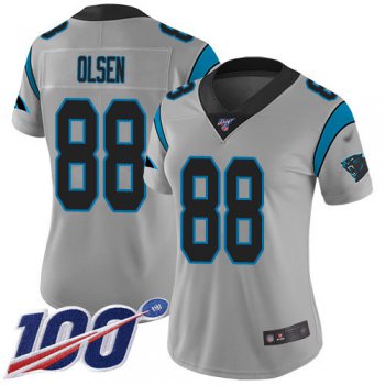 Nike Panthers #88 Greg Olsen Silver Women's Stitched NFL Limited Inverted Legend 100th Season Jersey