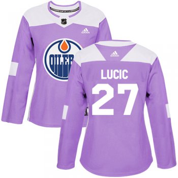 Adidas Edmonton Oilers #27 Milan Lucic Purple Authentic Fights Cancer Women's Stitched NHL Jersey