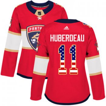 Adidas Florida Panthers #11 Jonathan Huberdeau Red Home Authentic USA Flag Women's Stitched NHL Jersey