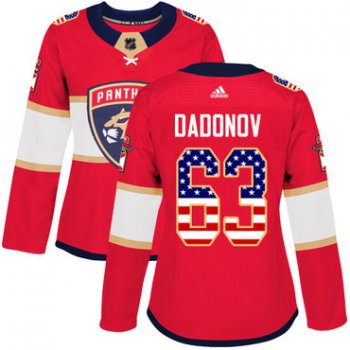 Adidas Florida Panthers #63 Evgenii Dadonov Red Home Authentic USA Flag Women's Stitched NHL Jersey