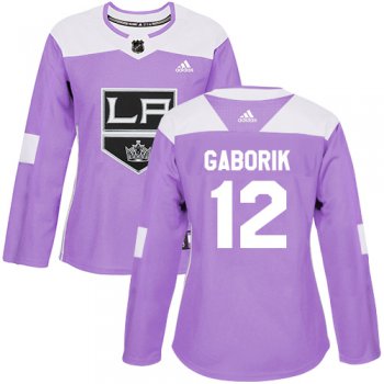 Adidas Los Angeles Kings #12 Marian Gaborik Purple Authentic Fights Cancer Women's Stitched NHL Jersey