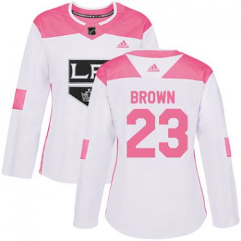 Adidas Los Angeles Kings #23 Dustin Brown White Pink Authentic Fashion Women's Stitched NHL Jersey