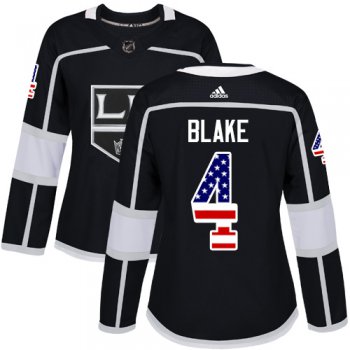 Adidas Los Angeles Kings #4 Rob Blake Black Home Authentic USA Flag Women's Stitched NHL Jersey