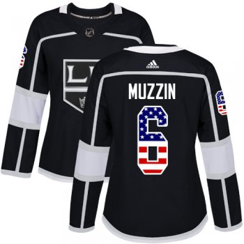 Adidas Los Angeles Kings #6 Jake Muzzin Black Home Authentic USA Flag Women's Stitched NHL Jersey