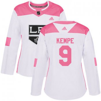 Adidas Los Angeles Kings #9 Adrian Kempe White Pink Authentic Fashion Women's Stitched NHL Jersey