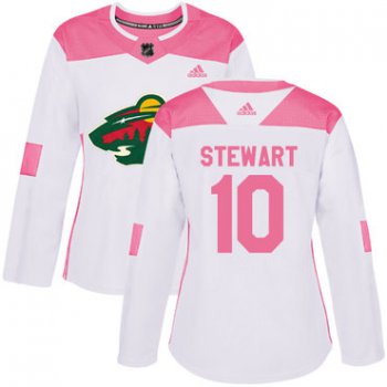 Adidas Minnesota Wild #10 Chris Stewart White Pink Authentic Fashion Women's Stitched NHL Jersey