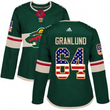 Adidas Minnesota Wild #64 Mikael Granlund Green Home Authentic USA Flag Women's Stitched NHL Jersey
