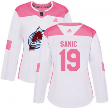 Adidas Colorado Avalanche #19 Joe Sakic White Pink Authentic Fashion Women's Stitched NHL Jersey