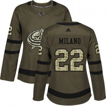 Adidas Columbus Blue Jackets #22 Sonny Milano Green Salute to Service Women's Stitched NHL Jersey