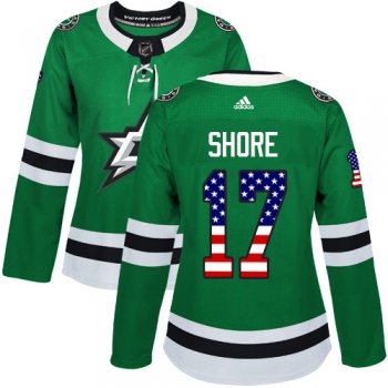 Adidas Dallas Stars #17 Devin Shore Green Home Authentic USA Flag Women's Stitched NHL Jersey