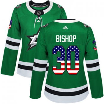 Adidas Dallas Stars #30 Ben Bishop Green Home Authentic USA Flag Women's Stitched NHL Jersey