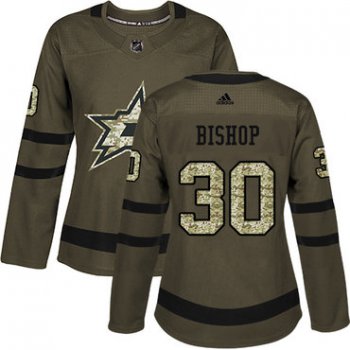 Adidas Dallas Stars #30 Ben Bishop Green Salute to Service Women's Stitched NHL Jersey