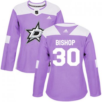Adidas Dallas Stars #30 Ben Bishop Purple Authentic Fights Cancer Women's Stitched NHL Jersey