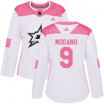 Adidas Dallas Stars #9 Mike Modano White Pink Authentic Fashion Women's Stitched NHL Jersey