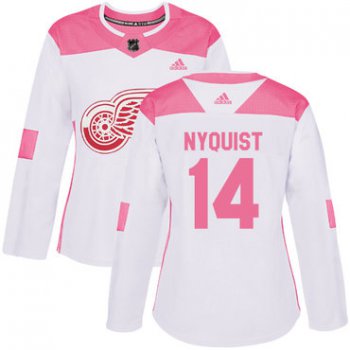 Adidas Detroit Red Wings #14 Gustav Nyquist White Pink Authentic Fashion Women's Stitched NHL Jersey